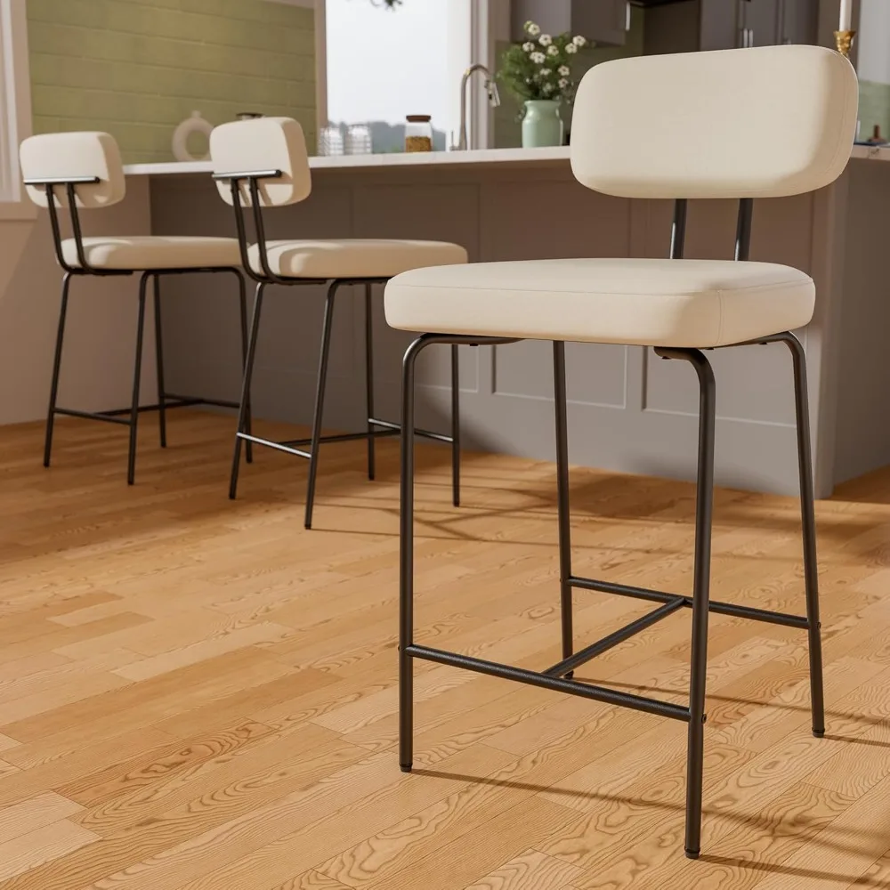Counter Height Bar Stools Set of 3, 26" White Fabric Kitchen Counter Stools with Backs, Metal Legs, Footrest and Wide Seat
Counter Height Bar Stools Set of 3, 26" White Fabric Kitchen Counter Stools with Backs, Metal Legs, Footrest and Wide Seat
