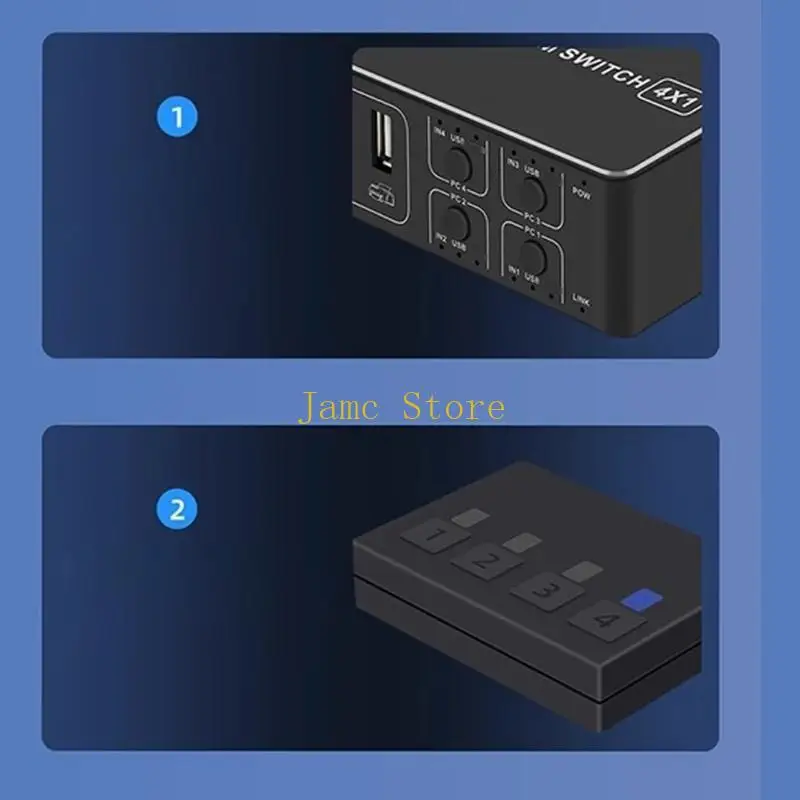 LX0B 4K KVM-переключатель 4 в 1, 4K, 60 Гц, USB KVM-переключатель 4x1 для общего монитора на 4 ПК
LX0B 4K KVM-переключатель 4 в 1, 4K, 60 Гц, USB KVM-переключатель 4x1 для общего монитора на 4 ПК