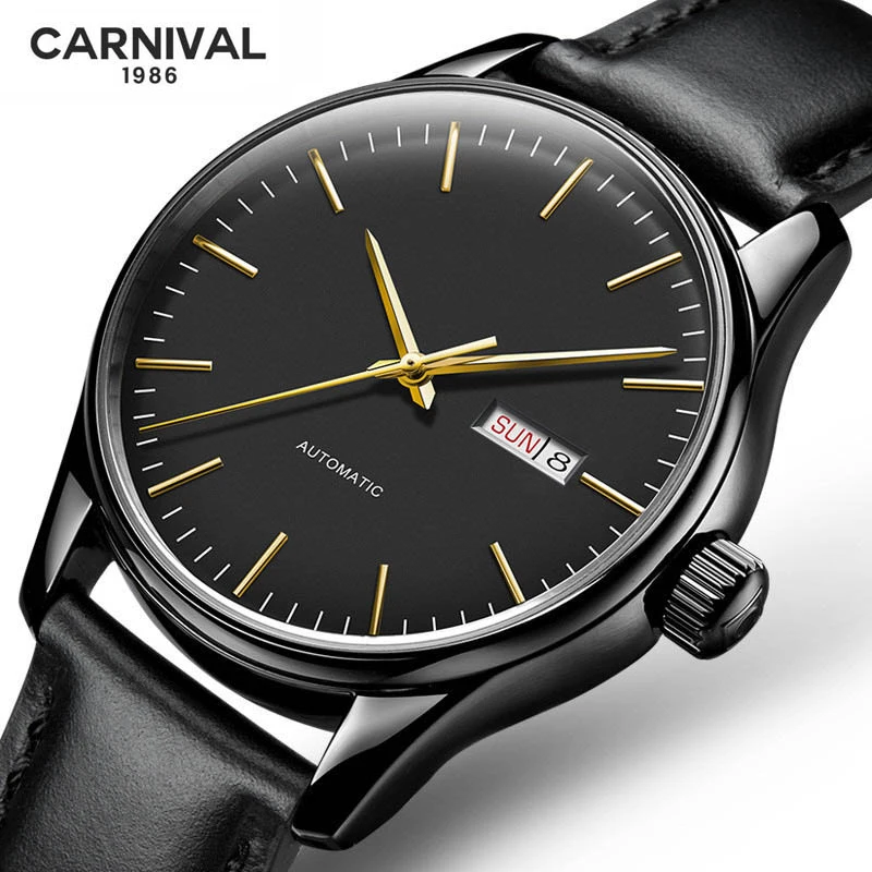 Carnival Fashion Mechanical Watch Men Leather Strap Waterproof Luxury Automatic Watches Mens Week Calendar Business Mens Watches
Carnival Fashion Mechanical Watch Men Leather Strap Waterproof Luxury Automatic Watches Mens Week Calendar Business Mens Watches