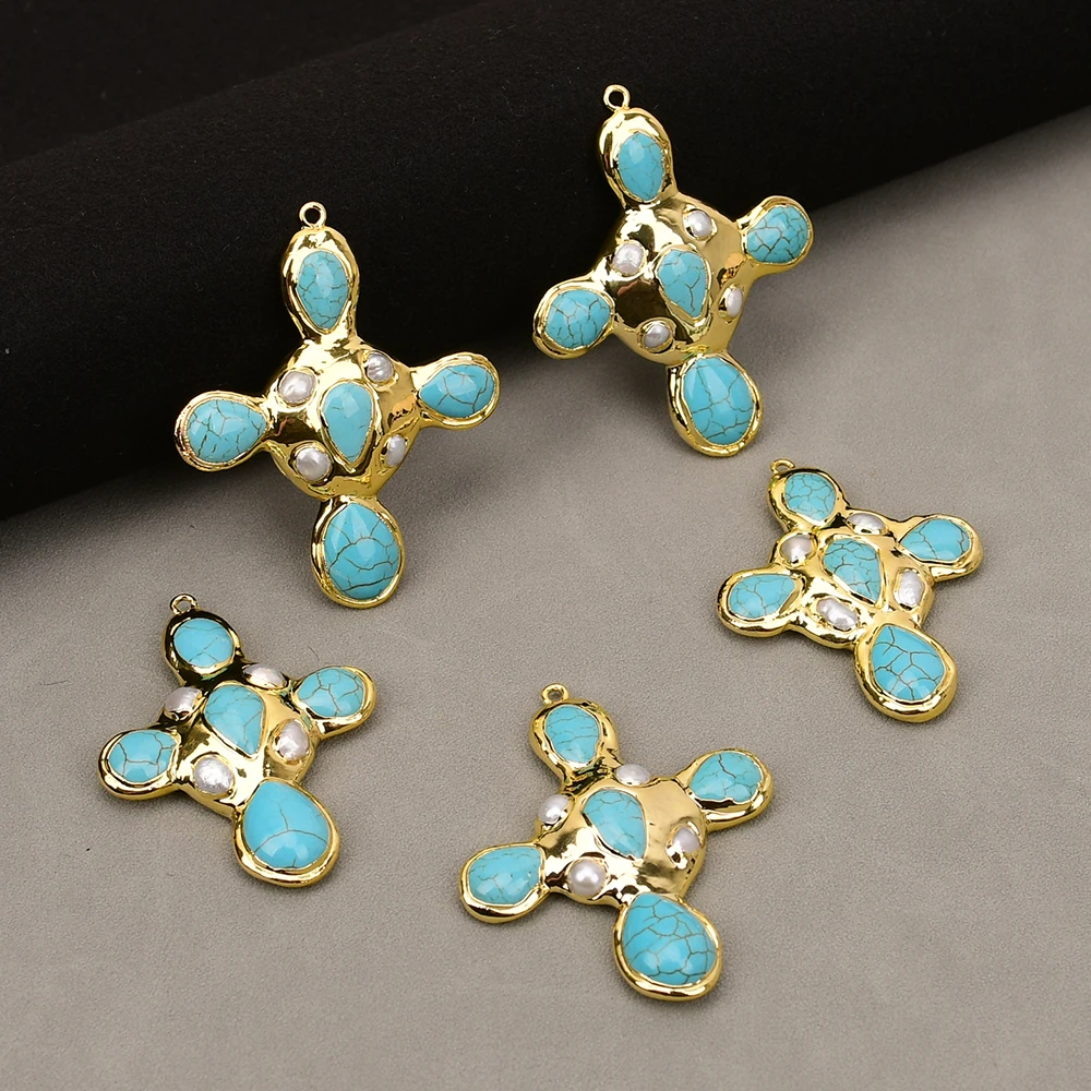 APDGG 2 Pcs 48x58mm Blue Turquoise Stone White Pearl Charms Cros Pendant free shipping
APDGG 2 Pcs 48x58mm Blue Turquoise Stone White Pearl Charms Cros Pendant free shipping