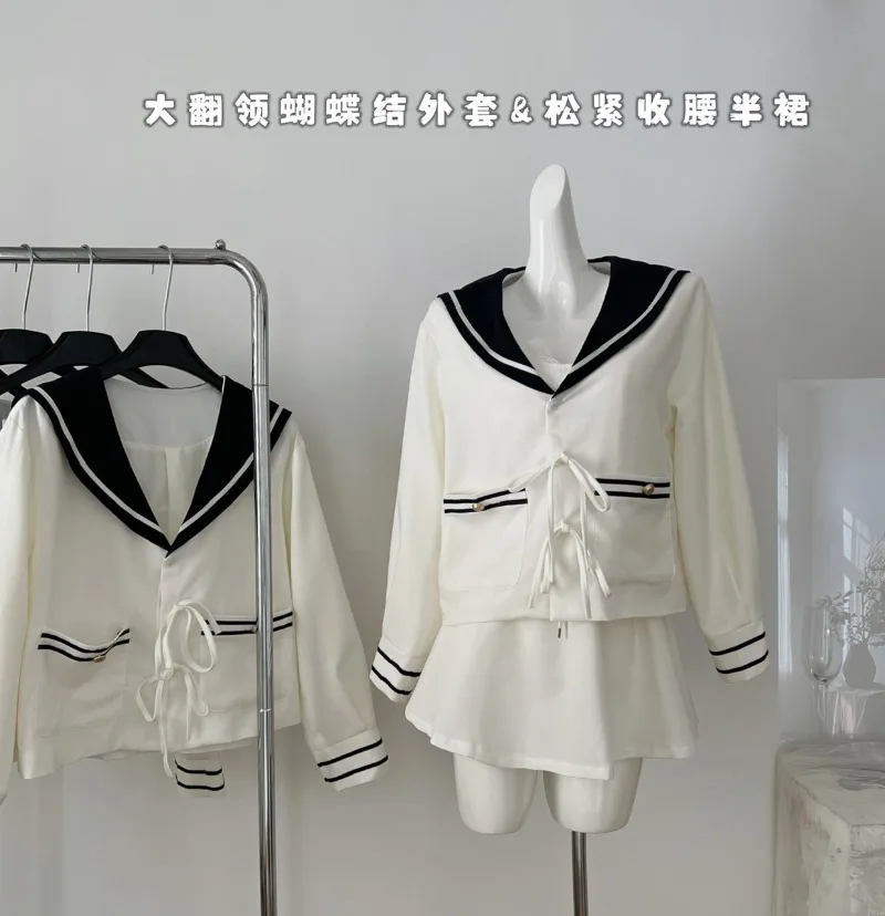 Korean Fashion Autumn New Women Two Piece Sets Preppy Style Turn Down Collar Long Sleeve Jacket + High Waist A Line Mini Skirt 
Korean Fashion Autumn New Women Two Piece Sets Preppy Style Turn Down Collar Long Sleeve Jacket + High Waist A Line Mini Skirt