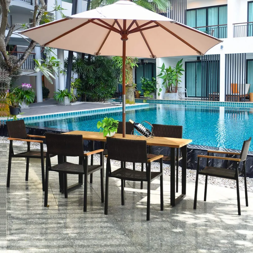 7 Pieces Outdoor Dining Set, Patented Patio Furniture Set W/Large Rectangle Acacia Wood Table Top, Rattan Chairs, Customized
7 Pieces Outdoor Dining Set, Patented Patio Furniture Set W/Large Rectangle Acacia Wood Table Top, Rattan Chairs, Customized