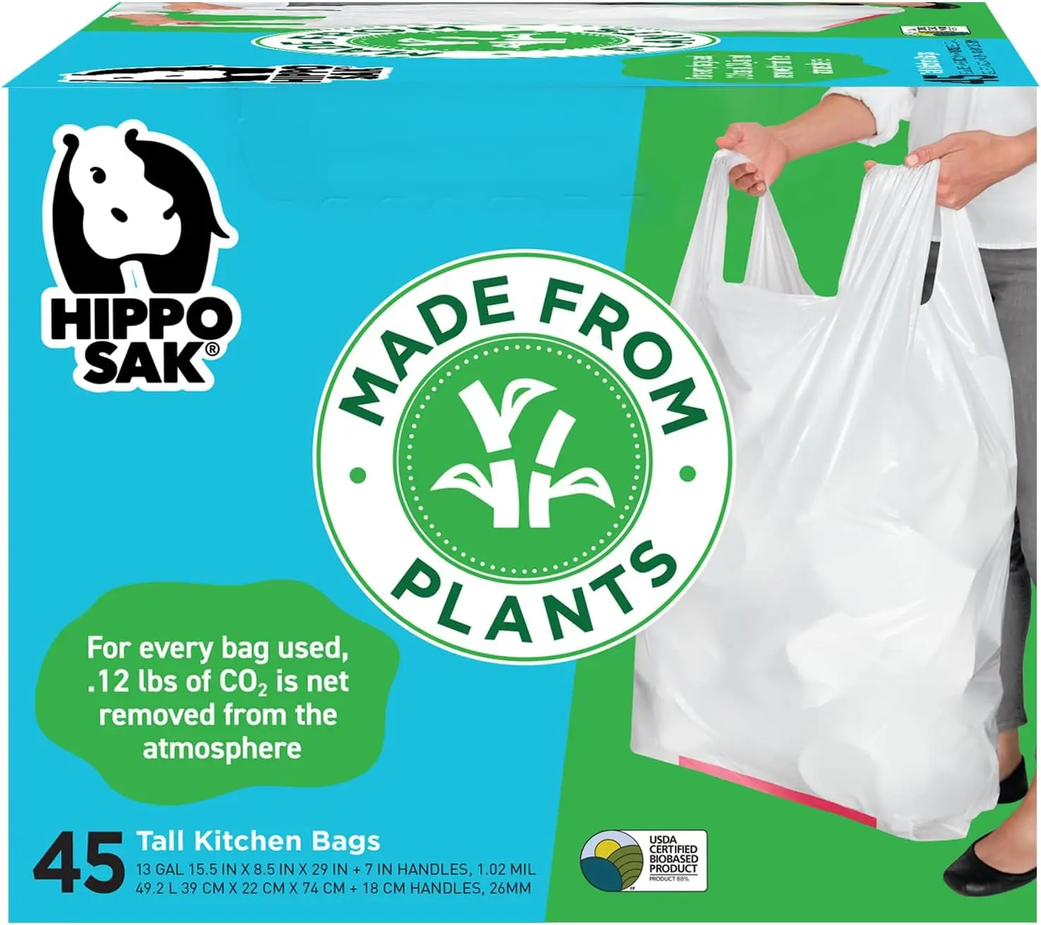 Plant Based Tall Kitchen Garbage Bags 13 Gallon, Strong & Leak Proof, Eco Friendly Trash Bags with Ergonomic Handles, 45 Count
Plant Based Tall Kitchen Garbage Bags 13 Gallon, Strong & Leak Proof, Eco Friendly Trash Bags with Ergonomic Handles, 45 Count