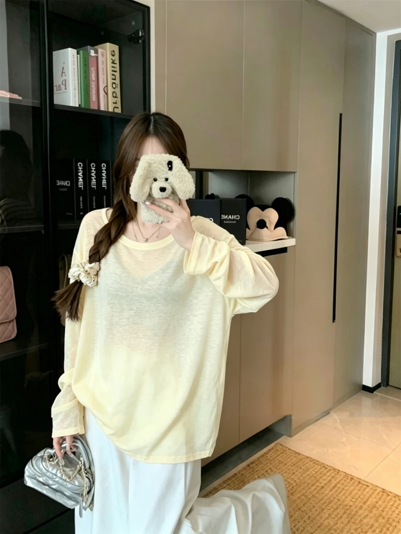 Kumikumi Summer Casual Loose Women's Long Sleeve T-shirt Lace Patchwork Yellow Cover up Fashionable Thin Style round Neck
Kumikumi Summer Casual Loose Women's Long Sleeve T-shirt Lace Patchwork Yellow Cover up Fashionable Thin Style round Neck