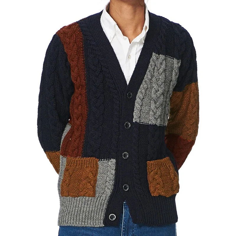 And Autumn Winter New Patches Contrast Knitted Cardigan V-Neck Long Sleeve Sweater Coat Men's Sy0132
And Autumn Winter New Patches Contrast Knitted Cardigan V-Neck Long Sleeve Sweater Coat Men's Sy0132