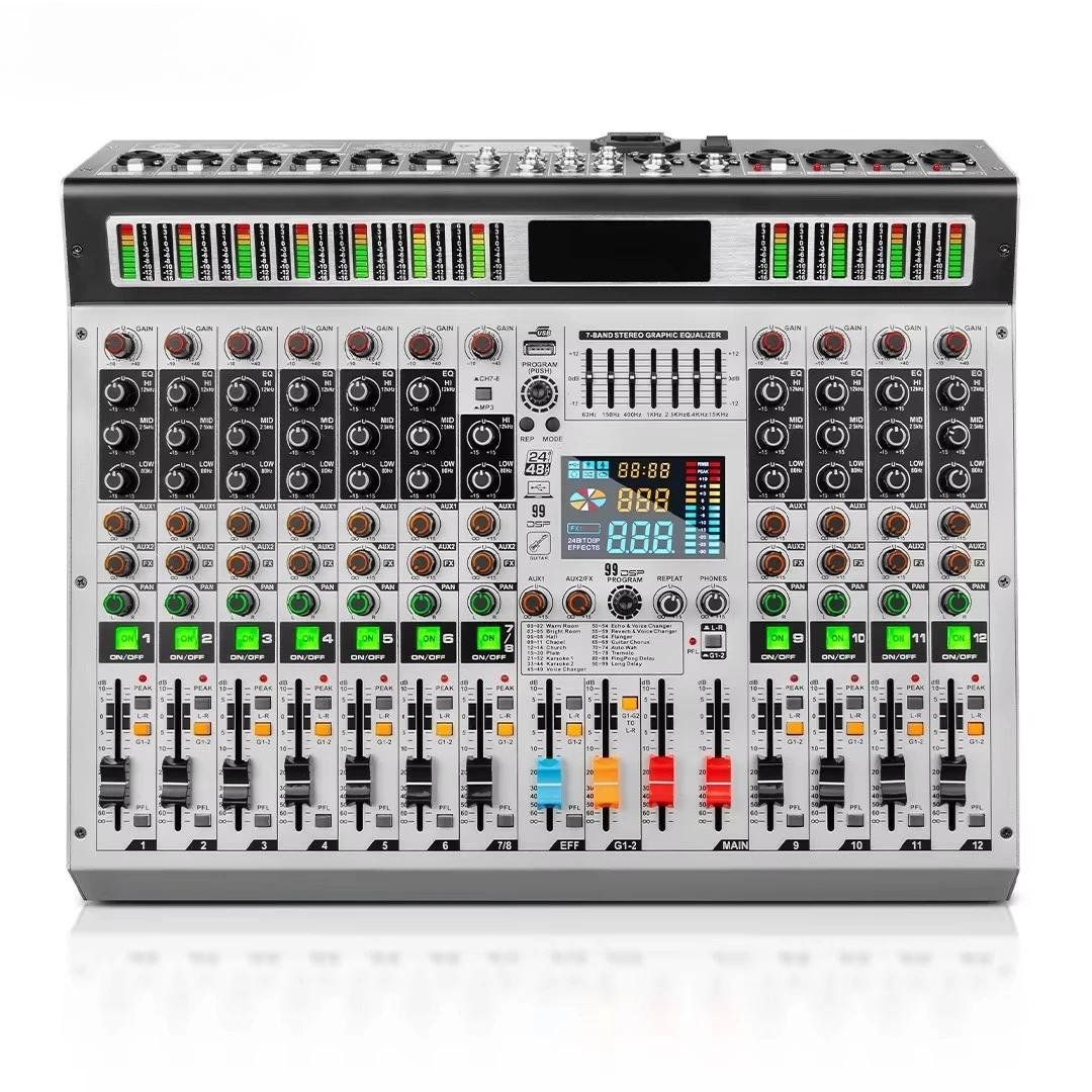 12 Channel 99 DSP Digital Mixer Professional Powered DJ Controller Audio Mixing Console Power Sound Mixer with Bluetooth USB
12 Channel 99 DSP Digital Mixer Professional Powered DJ Controller Audio Mixing Console Power Sound Mixer with Bluetooth USB