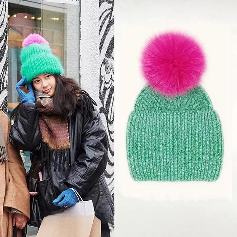 New Natural Fox fur pompom hat warm fashionable knitted hat for women Angora rabbit hair knitted hat women's beanie
New Natural Fox fur pompom hat warm fashionable knitted hat for women Angora rabbit hair knitted hat women's beanie