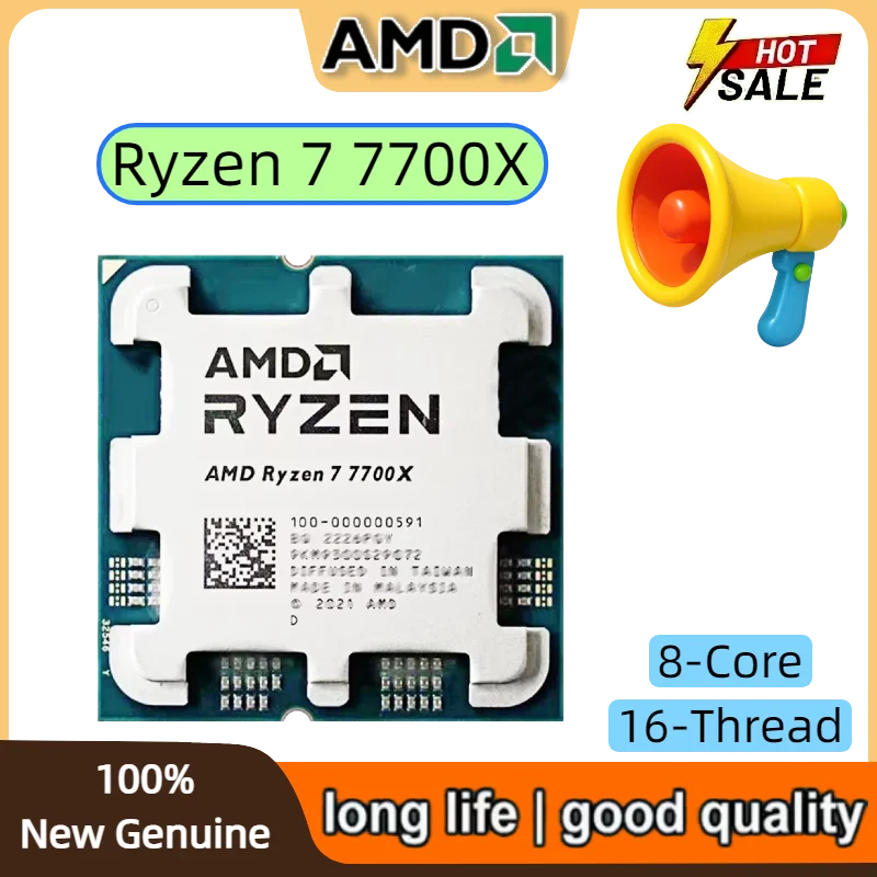 AMD Ryzen 7 7700X New CPU , R7 7700X, 4.5GHz,8-Core,16-Thread, 5NM, L3=32M,100-000000591 Socket AM5
AMD Ryzen 7 7700X New CPU , R7 7700X, 4.5GHz,8-Core,16-Thread, 5NM, L3=32M,100-000000591 Socket AM5