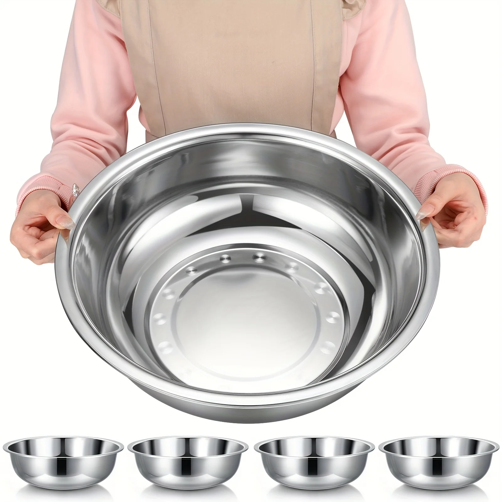 4pcs Stainless Steel Mixing Bowls Metal Mixing Bowls Extra Large Bowl Salad Bowl Basin Deeper Edge Dishwasher Safe Mirror Finish For Home And Commercial, Silver
4pcs Stainless Steel Mixing Bowls Metal Mixing Bowls Extra Large Bowl Salad Bowl Basin Deeper Edge Dishwasher Safe Mirror Finish For Home And Commercial, Silver