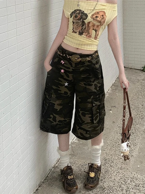 Retro American Camouflage Print Workwear Five-Point Shorts Women's Summer Loose Low-Waist Shorts Denim Seven-Point Pants
Retro American Camouflage Print Workwear Five-Point Shorts Women's Summer Loose Low-Waist Shorts Denim Seven-Point Pants