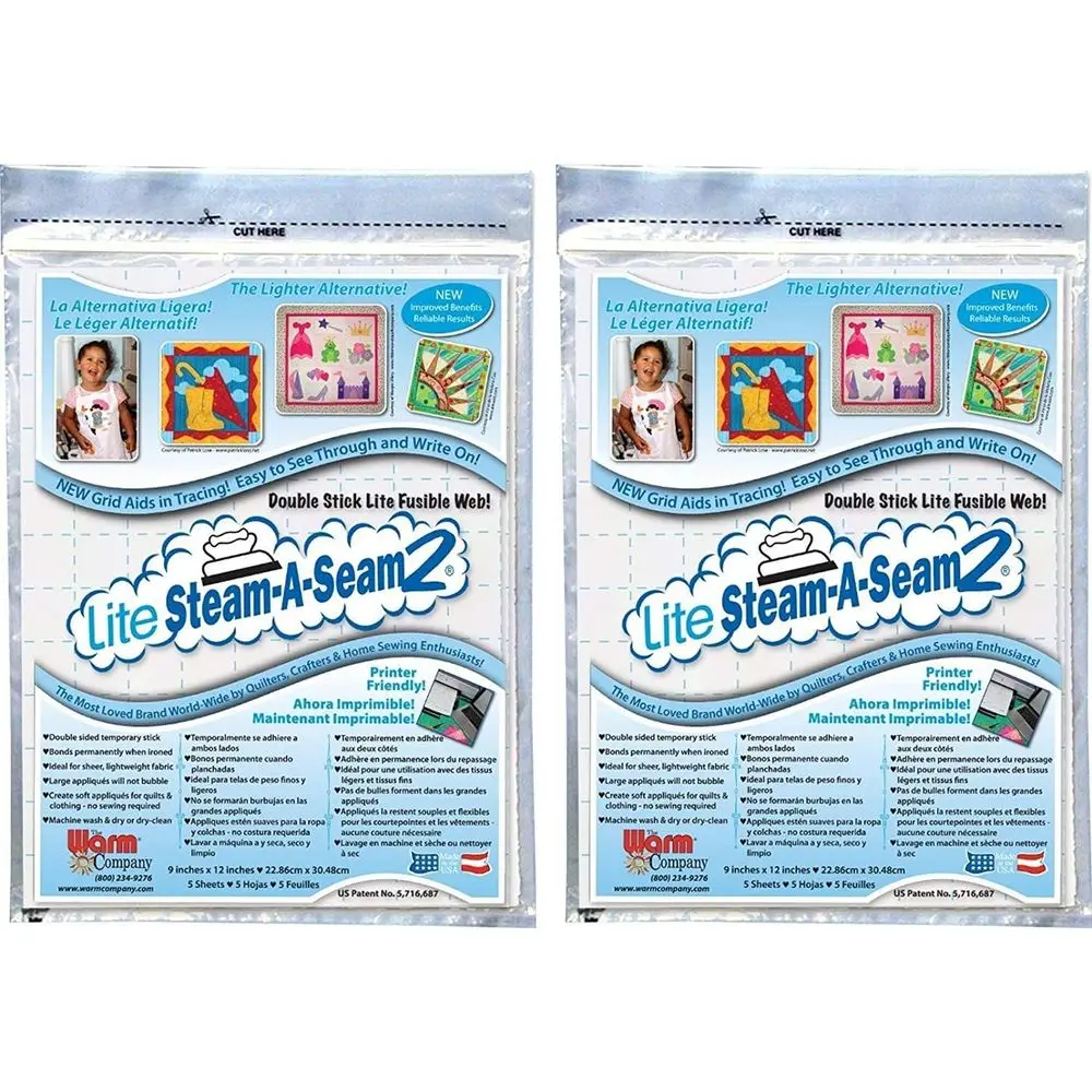 Warm Company Steam-A-Seam Lite 2 Double Stick usible Web 9 x 12 Inches 5 Sheets each (2 Pack)
Warm Company Steam-A-Seam Lite 2 Double Stick usible Web 9 x 12 Inches 5 Sheets each (2 Pack)