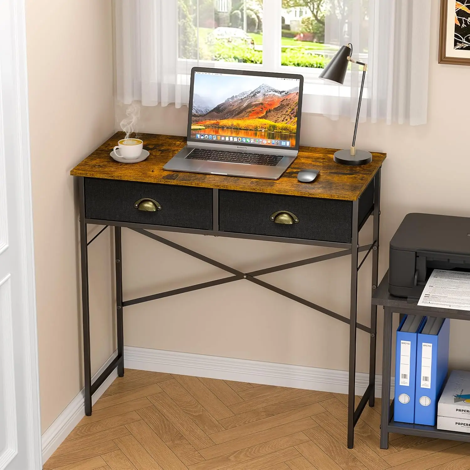Small Writing Desk for Kids Bedroom, 31.5 Inch Computer Desk with 2 Fabric Drawers, Rustic Brown
Small Writing Desk for Kids Bedroom, 31.5 Inch Computer Desk with 2 Fabric Drawers, Rustic Brown