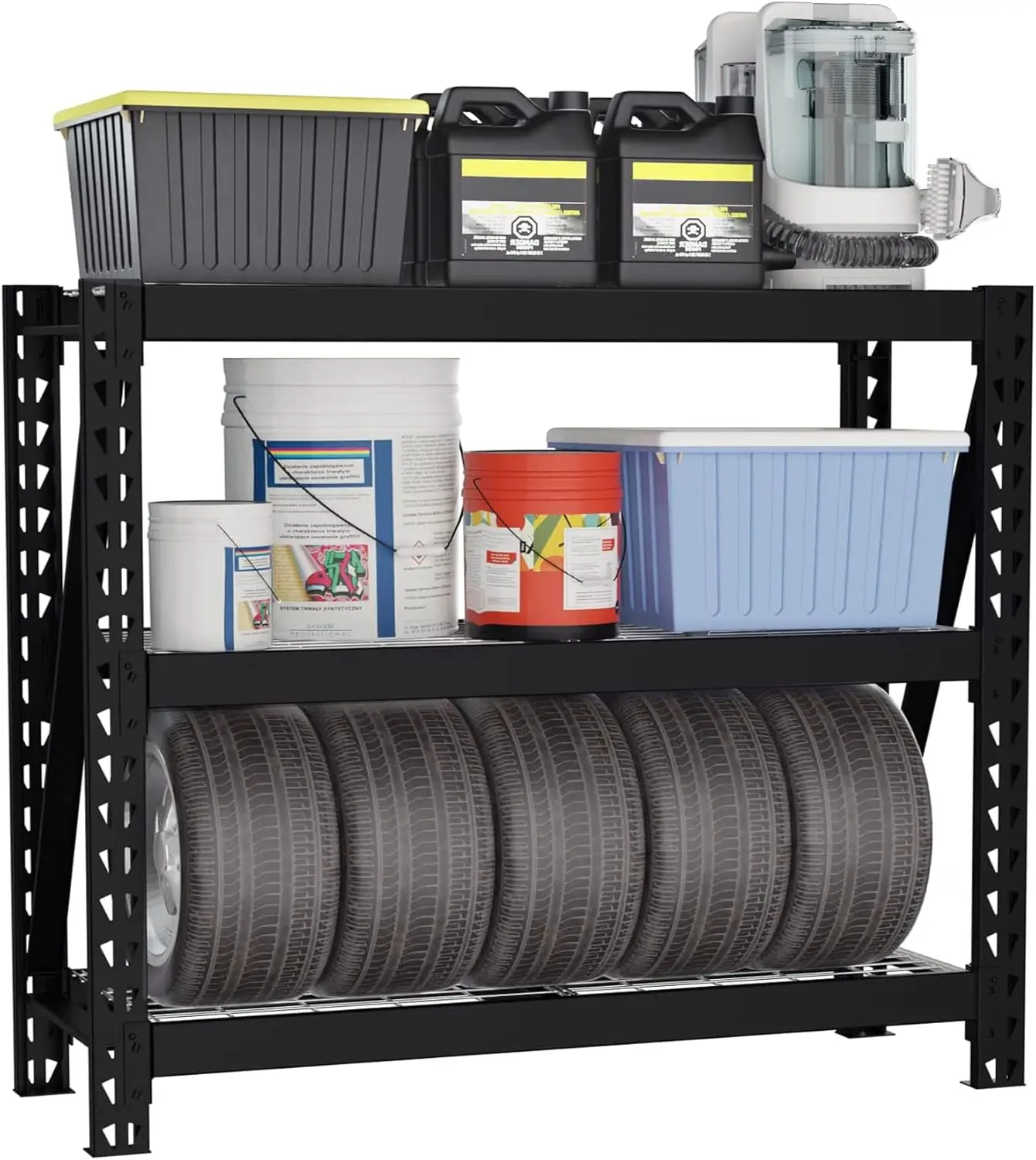 3-Tier Garage Shelving Unit, Heavy Duty 5400 LBS Load Capacity, Metal Storage Rack, 50”W x 18”D x 47”H Height Adjustable
3-Tier Garage Shelving Unit, Heavy Duty 5400 LBS Load Capacity, Metal Storage Rack, 50”W x 18”D x 47”H Height Adjustable