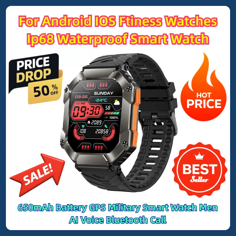 For Android IOS Ftiness Watches Ip68 Waterproof Smart Watch 650mAh Battery GPS Military Smart Watch Men AI Voice Bluetooth Call
For Android IOS Ftiness Watches Ip68 Waterproof Smart Watch 650mAh Battery GPS Military Smart Watch Men AI Voice Bluetooth Call