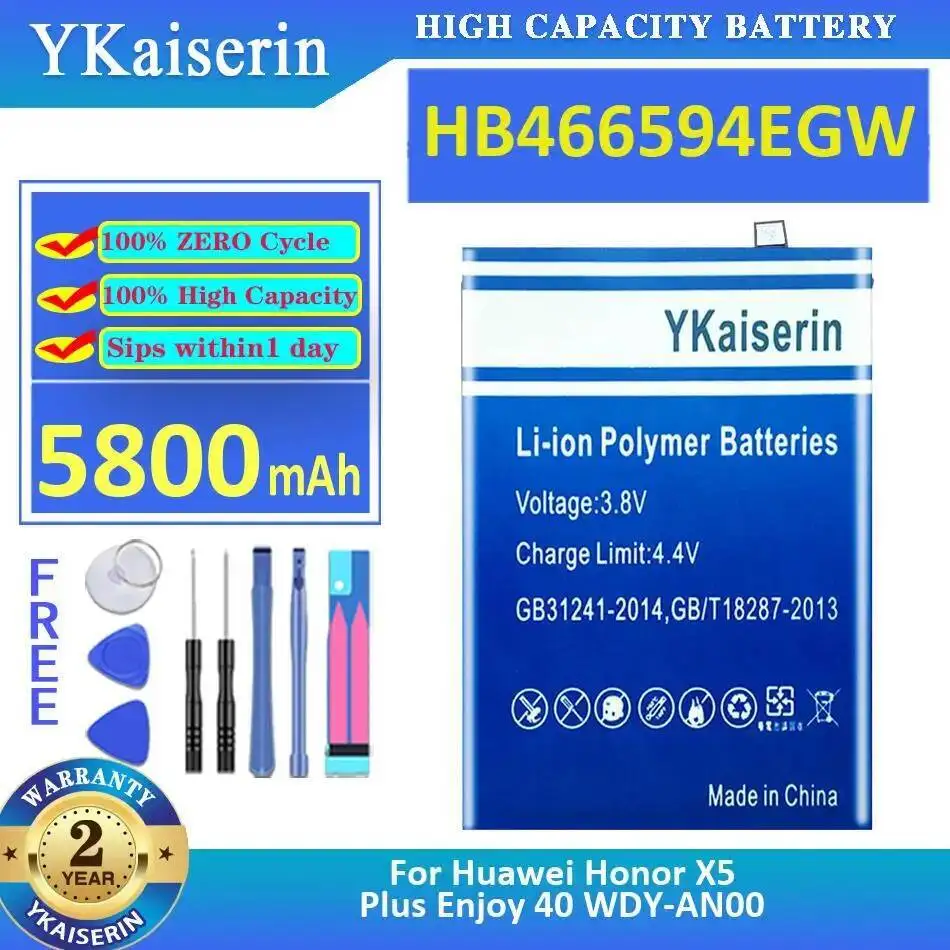 Mobile Phone Battery HB466594EGW 5800Mah For Huawei Honor X5 Plus Enjoy 40 Wdy-AN00
Mobile Phone Battery HB466594EGW 5800Mah For Huawei Honor X5 Plus Enjoy 40 Wdy-AN00
