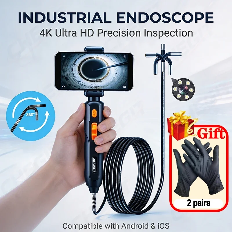 360° Articulating Borescope 4K UHD Endoscope Camera Articulated Inspection Borescope Camera IP67 For Android/iOS Phone
360° Articulating Borescope 4K UHD Endoscope Camera Articulated Inspection Borescope Camera IP67 For Android/iOS Phone