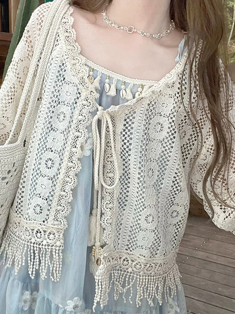 Ethnic Tassel Trim Cardigan Women's Lightweight Sun Protection Lace Outerwear Short Sleeve V-Neck Color Commute Style
Ethnic Tassel Trim Cardigan Women's Lightweight Sun Protection Lace Outerwear Short Sleeve V-Neck Color Commute Style