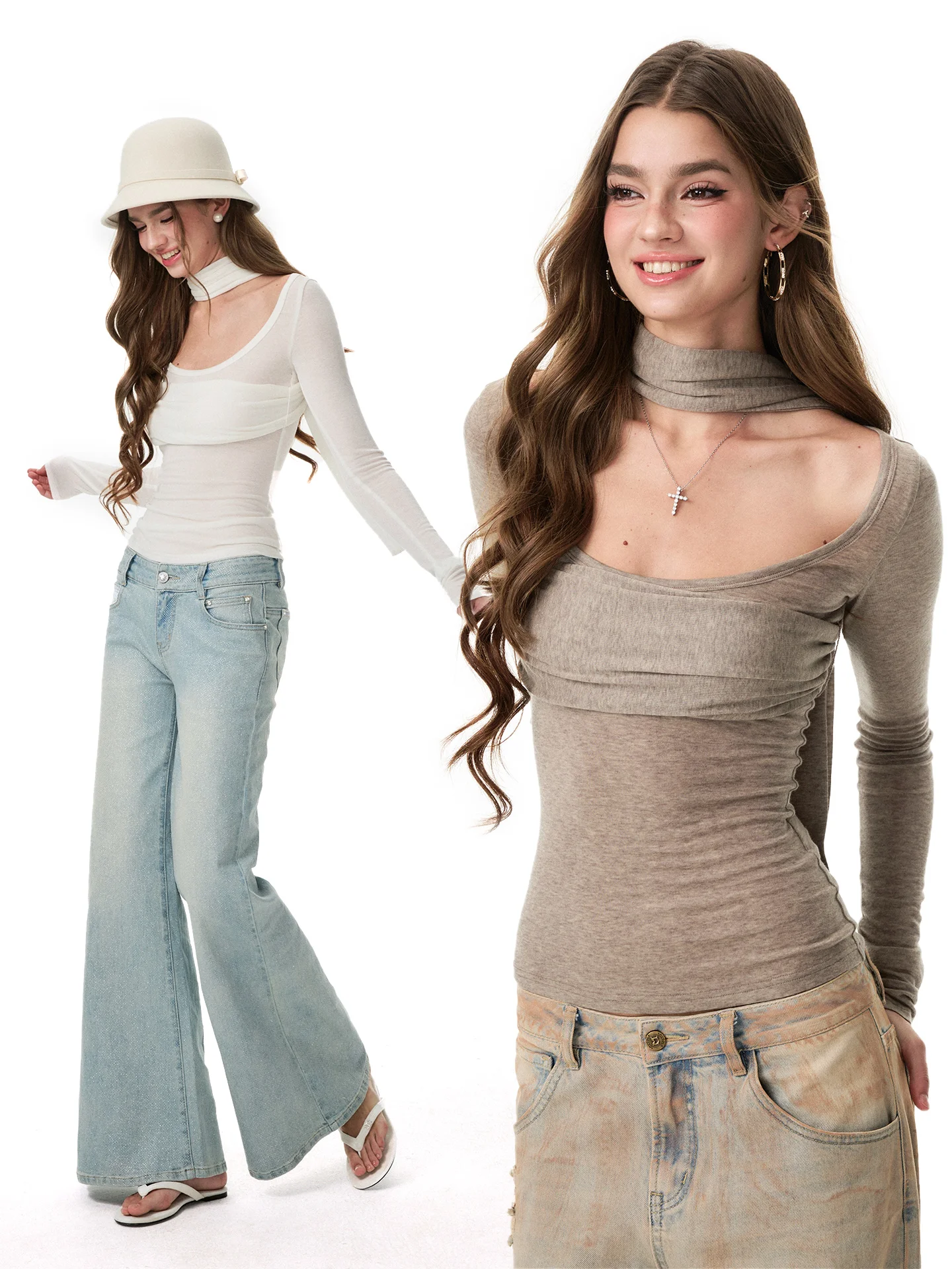 Ne Hanging Knitted Scarf Inteated Long Sve Base Layer Sexy Sle Women's T-irt Pure Desire Top for Autumn Season
Ne Hanging Knitted Scarf Inteated Long Sve Base Layer Sexy Sle Women's T-irt Pure Desire Top for Autumn Season