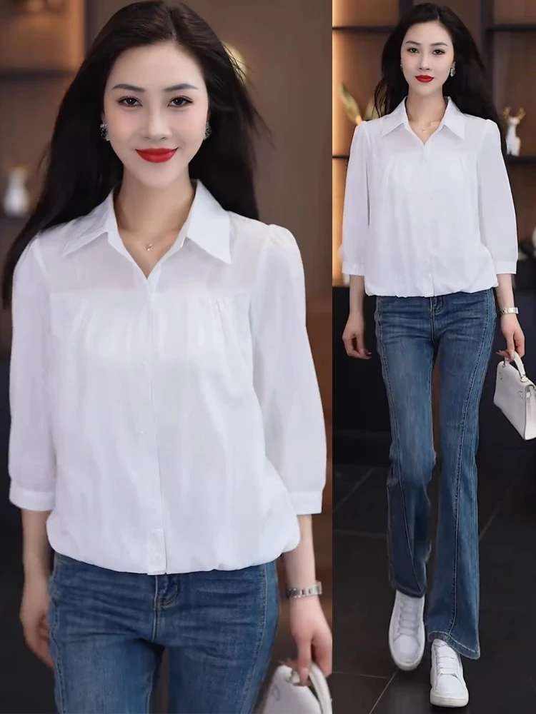 Fashionable Short Women's Shirt Elegant Slimming Design Seven-Quarter Sleeve Versatile Top for Spring Summer 2026
Fashionable Short Women's Shirt Elegant Slimming Design Seven-Quarter Sleeve Versatile Top for Spring Summer 2026