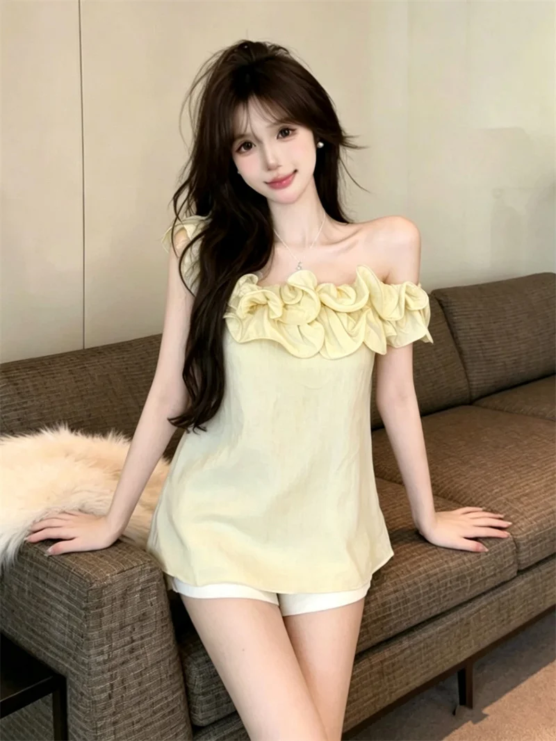 Yellow One-Shoulder Slim Fit Shirt Women's Summer New Style Popular Design Sensation Exposing Shoulder Top Sexy Chic Style
Yellow One-Shoulder Slim Fit Shirt Women's Summer New Style Popular Design Sensation Exposing Shoulder Top Sexy Chic Style