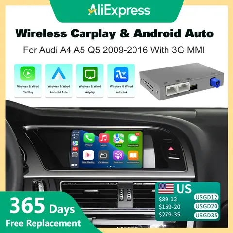 For Audi A4 B8 A5 Q5 2009-2015 with MMI 3G Wireless CarPlay Android Auto  with AirPlay Mirror Link Bluetooth Navigation