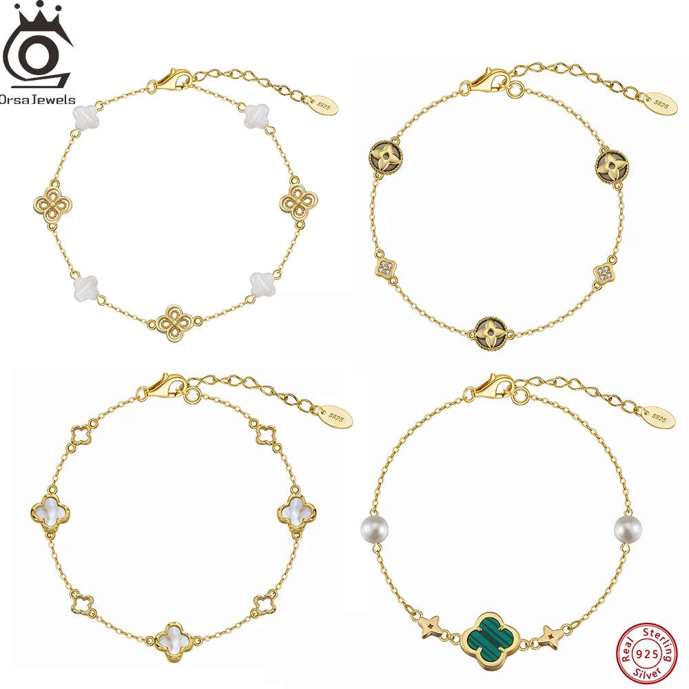 ORSA JEWELS 925 Sterling Silver Shell Four-leaf Chain Bracelets 14K Gold Plated Charm Malachite Flower Shaped Jewelry Gift GMB69
ORSA JEWELS 925 Sterling Silver Shell Four-leaf Chain Bracelets 14K Gold Plated Charm Malachite Flower Shaped Jewelry Gift GMB69