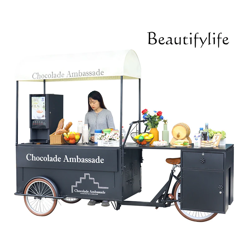 Dining car, wrought iron three-wheeled coffee night market stall outdoor movable selling car commercial Meichen display car
Dining car, wrought iron three-wheeled coffee night market stall outdoor movable selling car commercial Meichen display car