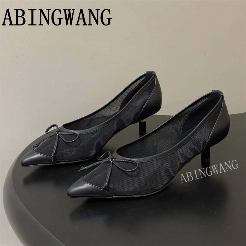 Elegant Ladies Mesh Leather Bow Kitten Heel Sandals Slip On Pointed Toe Pumps Sexy Party Sandals Offices Shoes For Women Mujer
Elegant Ladies Mesh Leather Bow Kitten Heel Sandals Slip On Pointed Toe Pumps Sexy Party Sandals Offices Shoes For Women Mujer