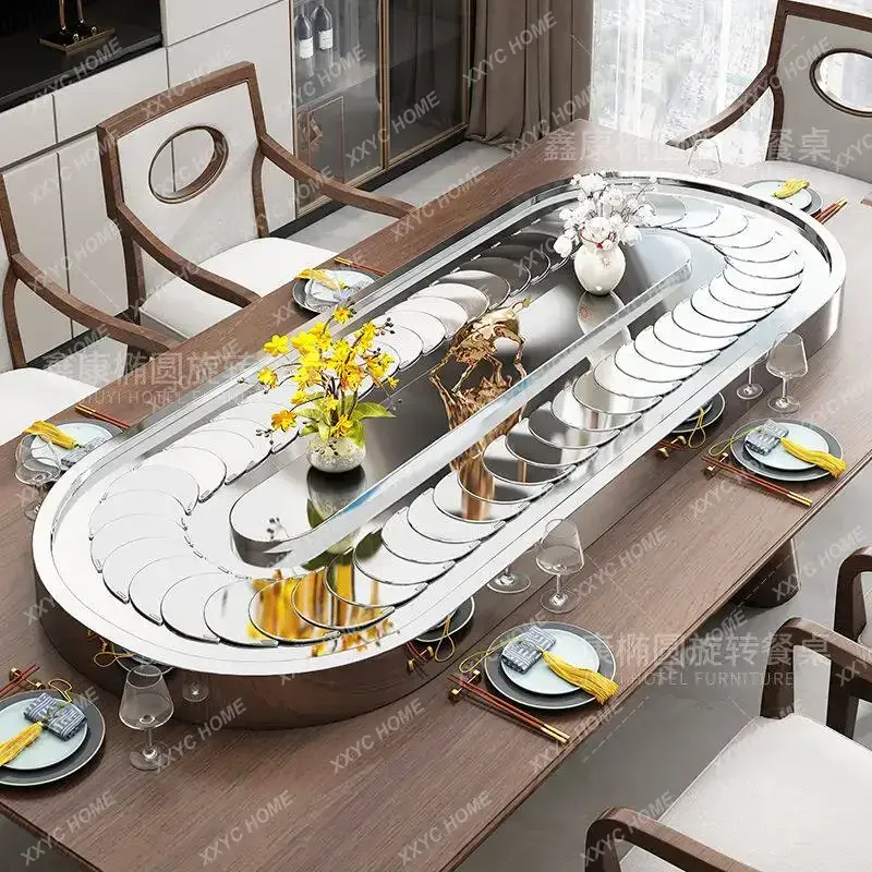 XX Oval stainless steel electric conveyor belt rotating table for home dining
XX Oval stainless steel electric conveyor belt rotating table for home dining