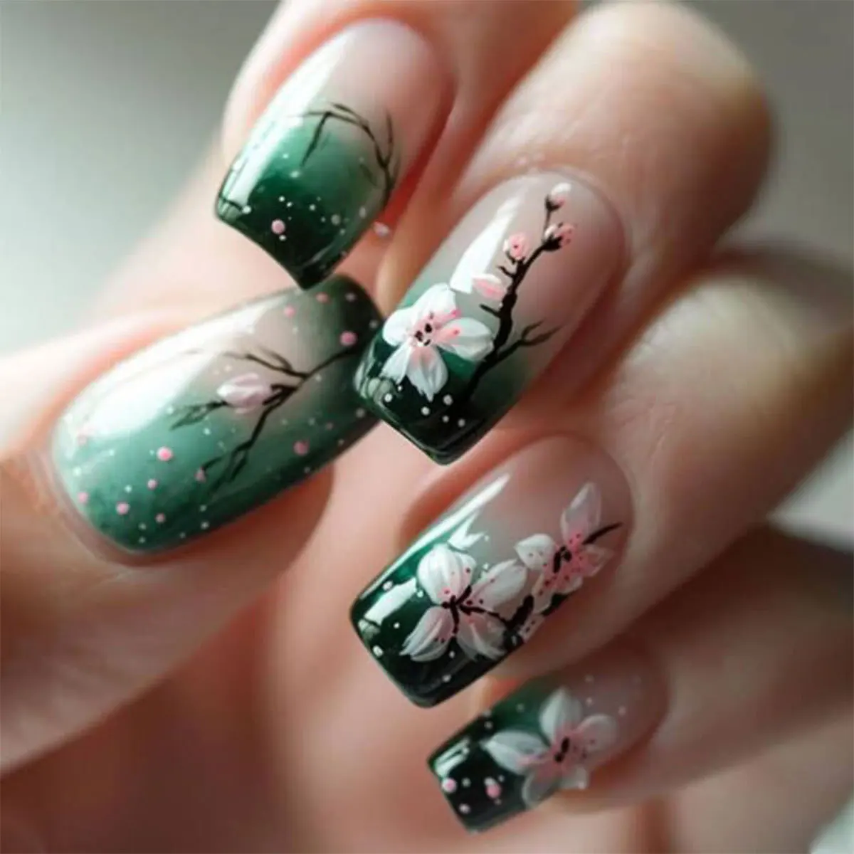 24pcs Gradient Green Fake Nail Sets Datachable Flower Short Square Press on Nails Tips Ballet False Nails Art Manicure Finished
24pcs Gradient Green Fake Nail Sets Datachable Flower Short Square Press on Nails Tips Ballet False Nails Art Manicure Finished
