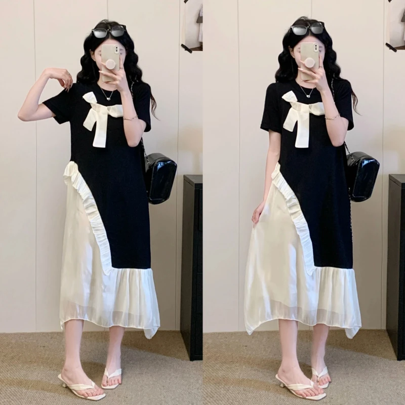 Bow Fake Two Piece Women's Dresses for 2026 Summer Loose Plus Size Patchwork Black Dress Asymmetrical Lady Vestidos KE8434
Bow Fake Two Piece Women's Dresses for 2026 Summer Loose Plus Size Patchwork Black Dress Asymmetrical Lady Vestidos KE8434