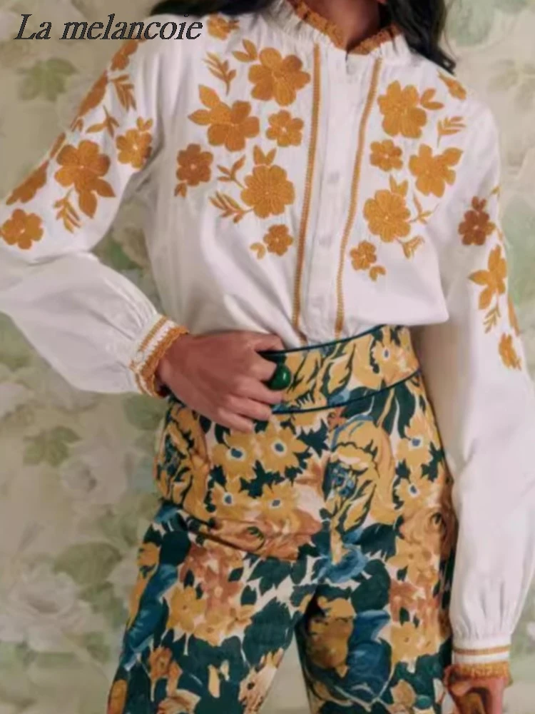 Embroidered Flowers Shirt Women Spring Summer 2024 New Lantern Long Sleeve Cotton Shirts Fashion French Retro Loose Blouse Tops
Embroidered Flowers Shirt Women Spring Summer 2024 New Lantern Long Sleeve Cotton Shirts Fashion French Retro Loose Blouse Tops