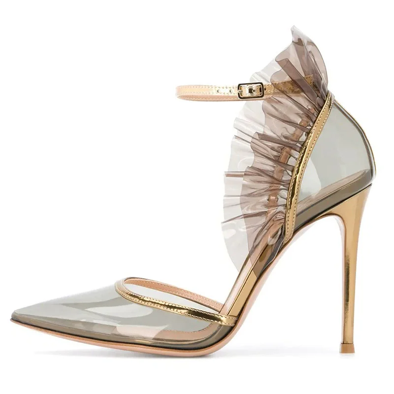 Spring and summer new pointed pleated lace transparent PVC single shoes thin high-heeled banquet dress large size women's sandal
Spring and summer new pointed pleated lace transparent PVC single shoes thin high-heeled banquet dress large size women's sandal