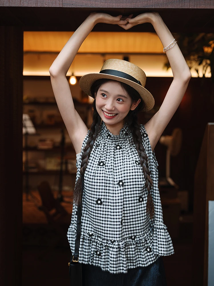 Ретро-жилет в черно-белую клетку с вышивкой, из немнущейся ткани, летний, женский, с 3D-вышивкой цветов
Ретро-жилет в черно-белую клетку с вышивкой, из немнущейся ткани, летний, женский, с 3D-вышивкой цветов