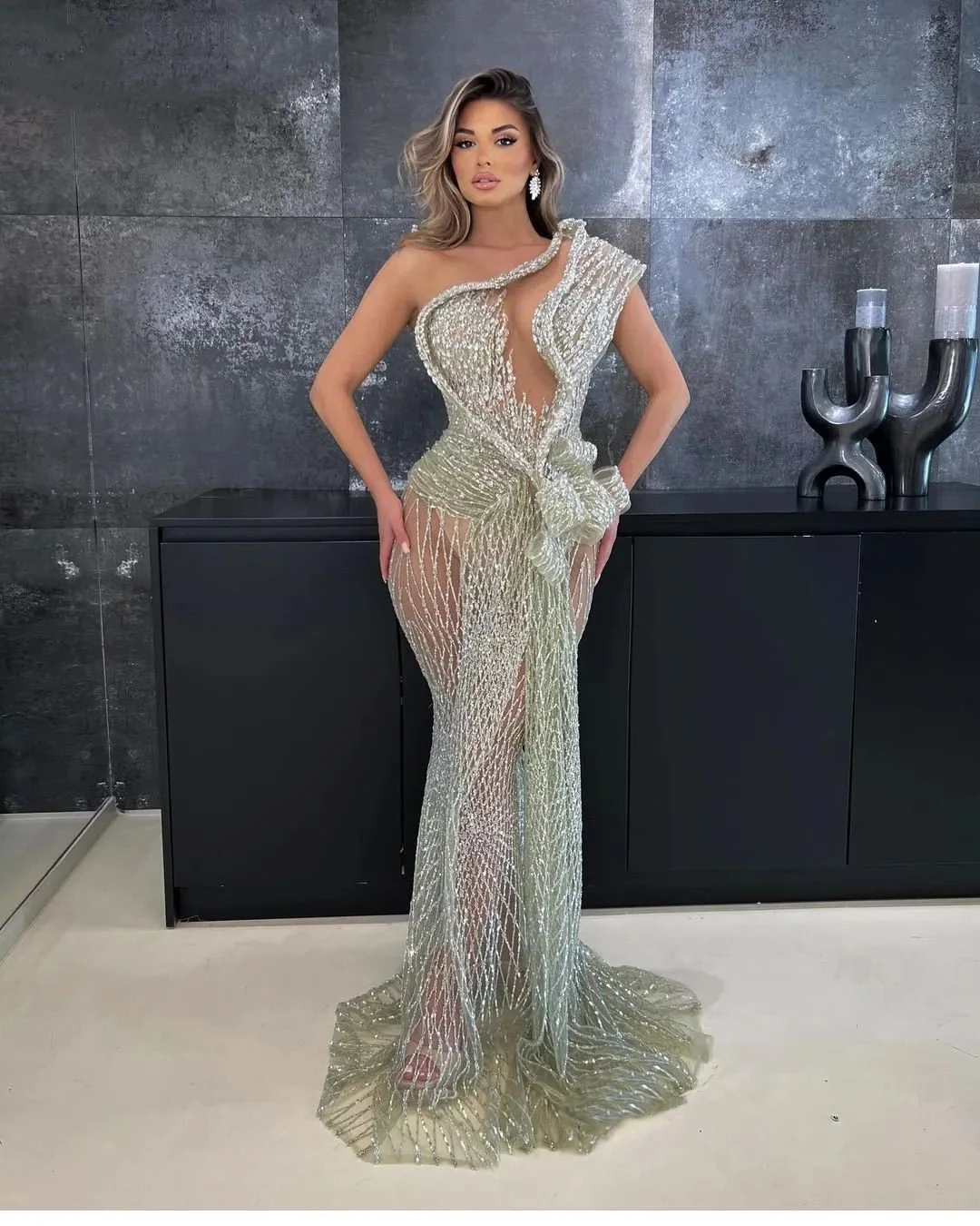 Fashion Crystal Sequins Beading Mermaid Prom Dresses One Shoulder Illusion Evening Gowns Custom Made Robe De Soirée
Fashion Crystal Sequins Beading Mermaid Prom Dresses One Shoulder Illusion Evening Gowns Custom Made Robe De Soirée