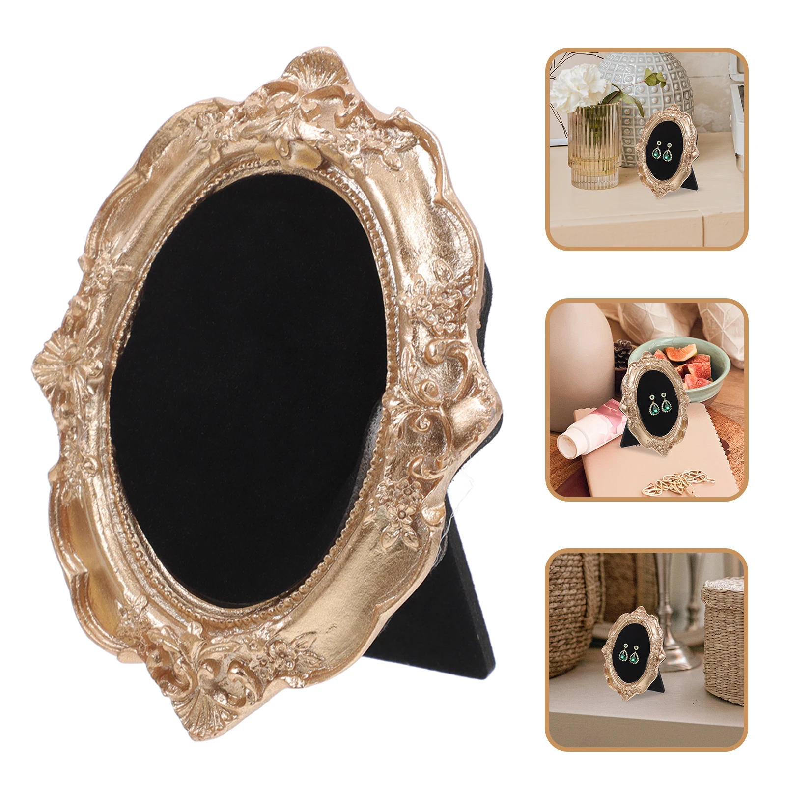 Gold Resin Jewelry Display Stand Vintage Baroque Frame Table Top Decorative Photo Frame For Wedding Holiday Home Storage 
Gold Resin Jewelry Display Stand Vintage Baroque Frame Table Top Decorative Photo Frame For Wedding Holiday Home Storage