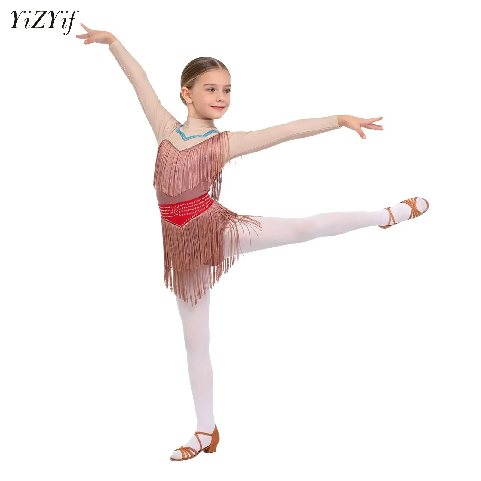 Sparkly Rhinestones Tassel Latin Dance Leotard Dress Kids Girls Long Sleeve Contrast Color Fringed Bodysuit Stage Performance
Sparkly Rhinestones Tassel Latin Dance Leotard Dress Kids Girls Long Sleeve Contrast Color Fringed Bodysuit Stage Performance