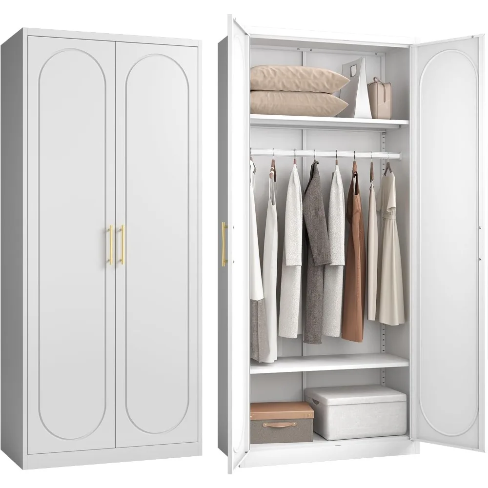 Metal Wardrobe Cabinet for Hanging Clothes, 71" Tall Armoire Wardrobe Closet with Hanging Rod, Clothing Storage Cabinet
Metal Wardrobe Cabinet for Hanging Clothes, 71" Tall Armoire Wardrobe Closet with Hanging Rod, Clothing Storage Cabinet