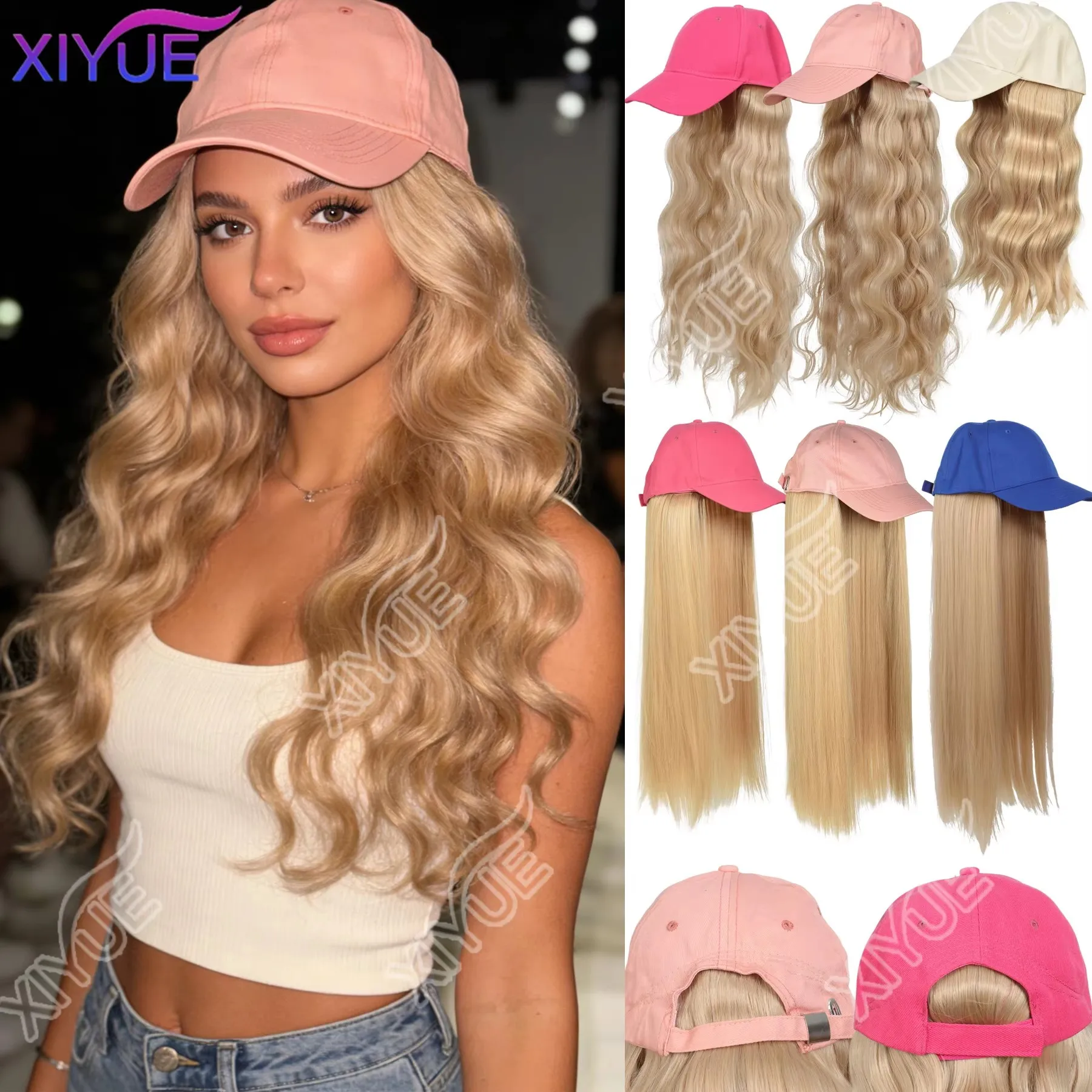 Pink baseball cap Synthetic wig hat one-piece female golden long curly hair baseball cap fashion cap wig XIYUE
Pink baseball cap Synthetic wig hat one-piece female golden long curly hair baseball cap fashion cap wig XIYUE
