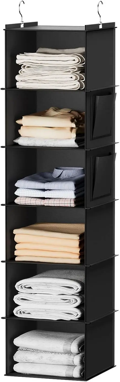 6-Shelf Hanging Closet Organizer, Sturdy Non-Woven with Bamboo Inserts, Space-Saving Storage, Black
6-Shelf Hanging Closet Organizer, Sturdy Non-Woven with Bamboo Inserts, Space-Saving Storage, Black
