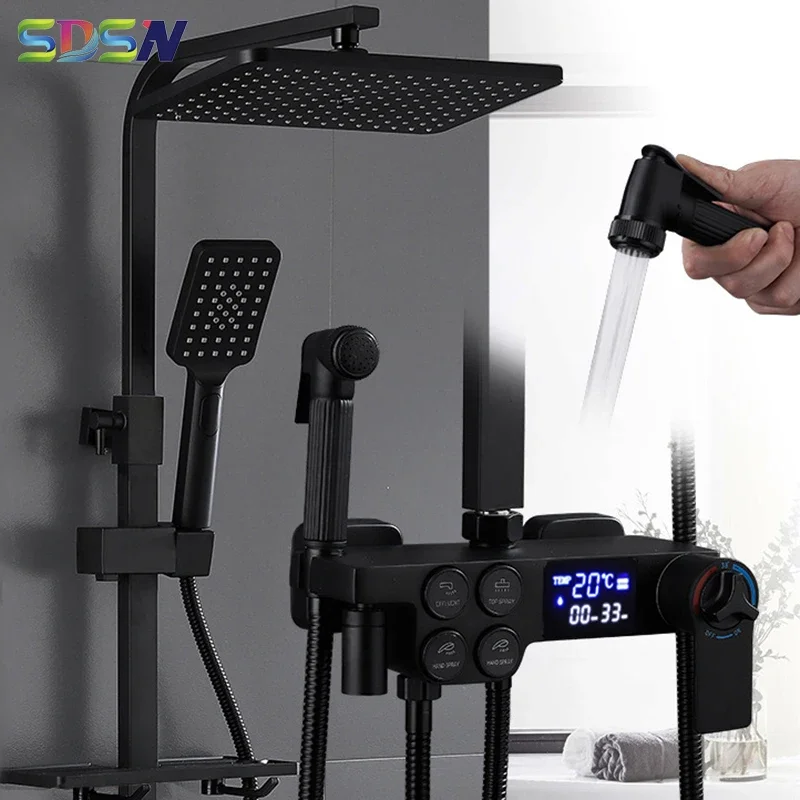 Thermostatic Shower Set with 12 Inch Rainfall Shower Head Brass Bathtub Mixer Faucet Matte Black Digital Bathroom Shower Set
Thermostatic Shower Set with 12 Inch Rainfall Shower Head Brass Bathtub Mixer Faucet Matte Black Digital Bathroom Shower Set