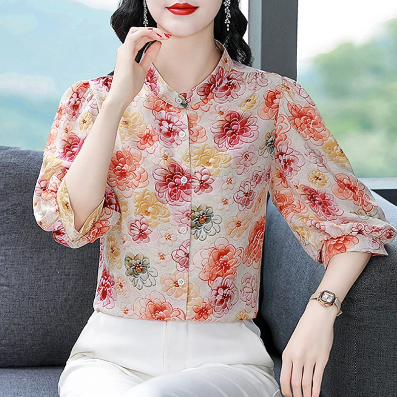 Spring Summer Chiffon Shirt New Fashion Women Blouse Casual 3/4 Sleeve Single Breasted Floral Printed Tops
Spring Summer Chiffon Shirt New Fashion Women Blouse Casual 3/4 Sleeve Single Breasted Floral Printed Tops