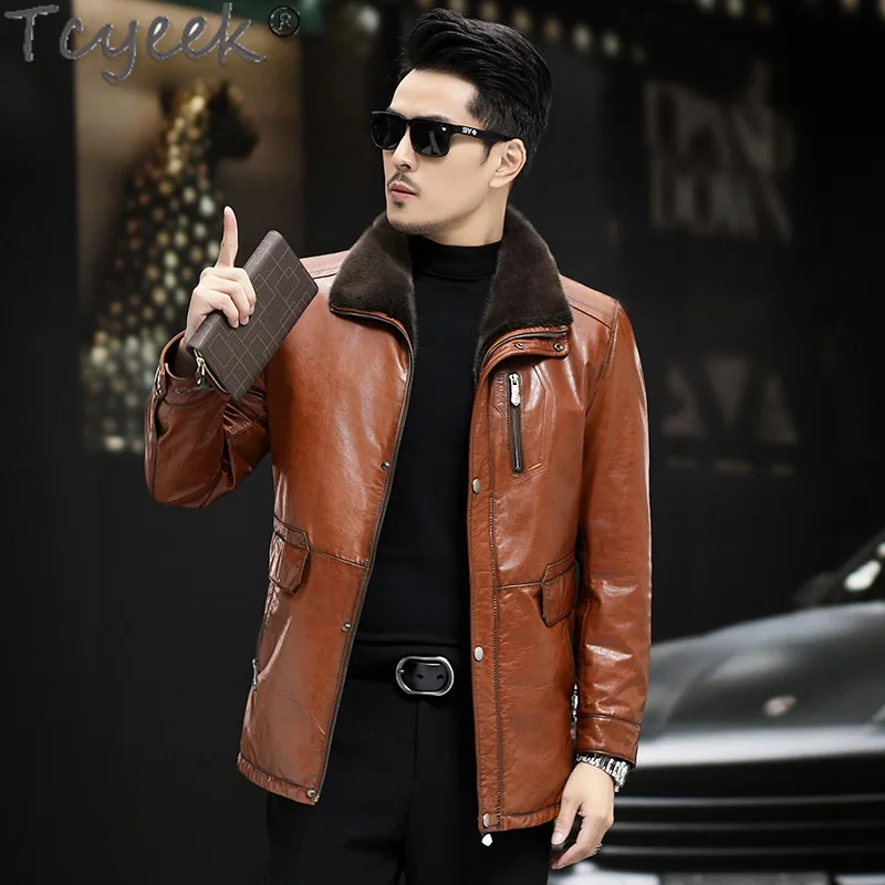 Tcyeek Oil Wax Cowhide Genuine Leather Man Jackets Real Mink Fur Coats Mid-long Real Fur Coat Men Winter Clothes Куртка Мужская
Tcyeek Oil Wax Cowhide Genuine Leather Man Jackets Real Mink Fur Coats Mid-long Real Fur Coat Men Winter Clothes Куртка Мужская