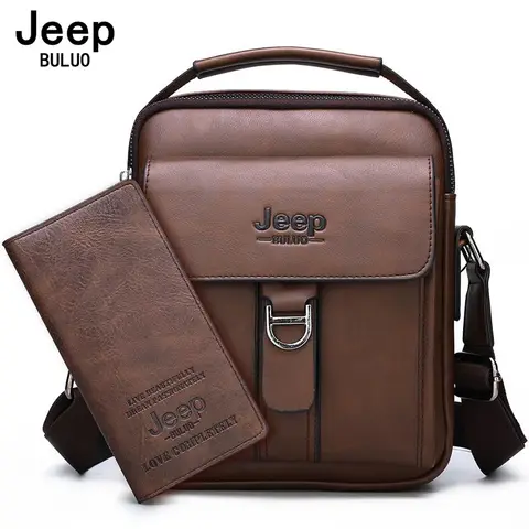 JEEP BULUO Brand Man's Shoulder Messenger Bag New High Quality Leather Crossbody Bags For Men Business Casual Fashion Tote Brown