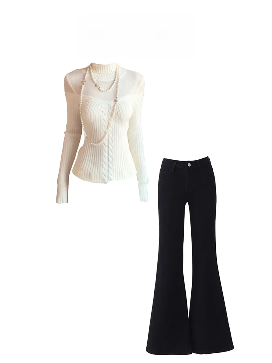 Parkyeon Winter Korean Style Pure Desire Knitted Sweater And Flared Pants Set Hollow out Twist Middle Waist Long Sleeve
Parkyeon Winter Korean Style Pure Desire Knitted Sweater And Flared Pants Set Hollow out Twist Middle Waist Long Sleeve