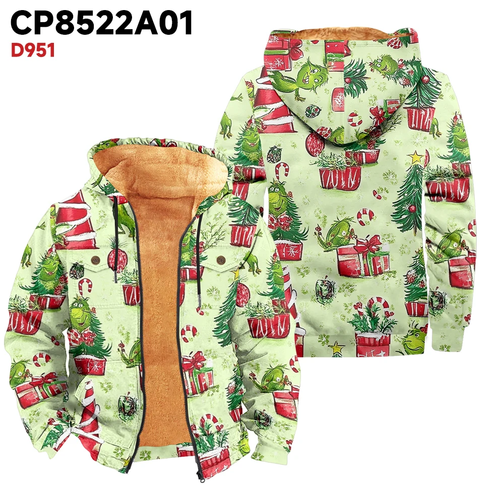 Winter men's oversized green Christmas printed coat, casual and fashionable, thick and warm
Winter men's oversized green Christmas printed coat, casual and fashionable, thick and warm