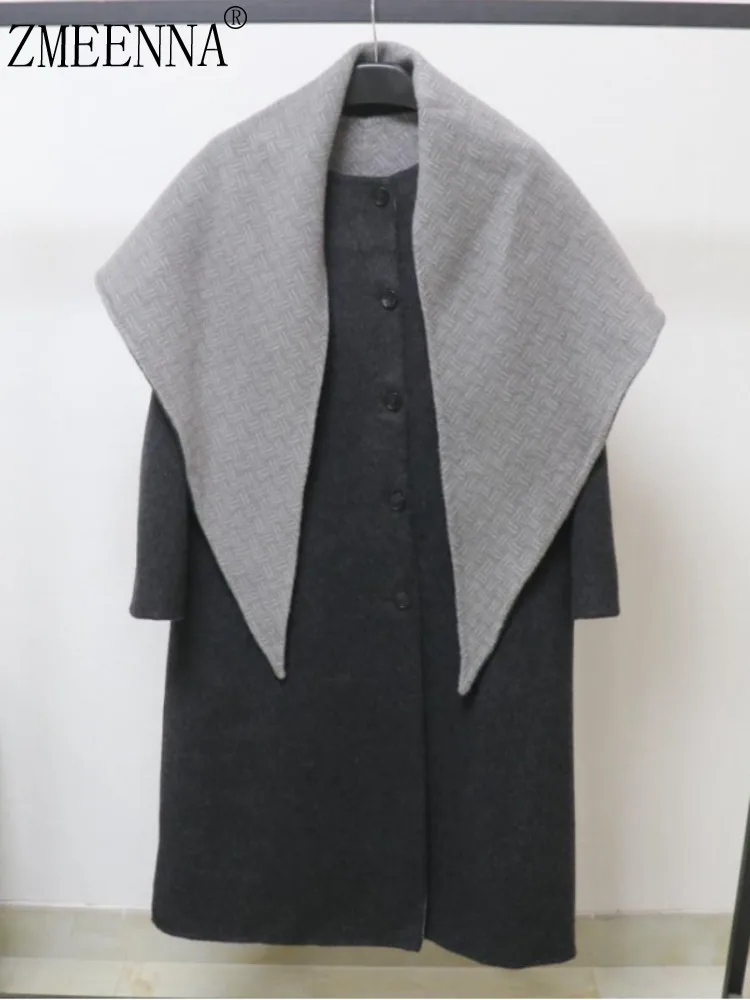 ZMEENNA Women's Wool Blend Long Coat With Oversized Reversible Scarf Collar Elegant Gray Outerwear For Winter ZM3884
ZMEENNA Women's Wool Blend Long Coat With Oversized Reversible Scarf Collar Elegant Gray Outerwear For Winter ZM3884