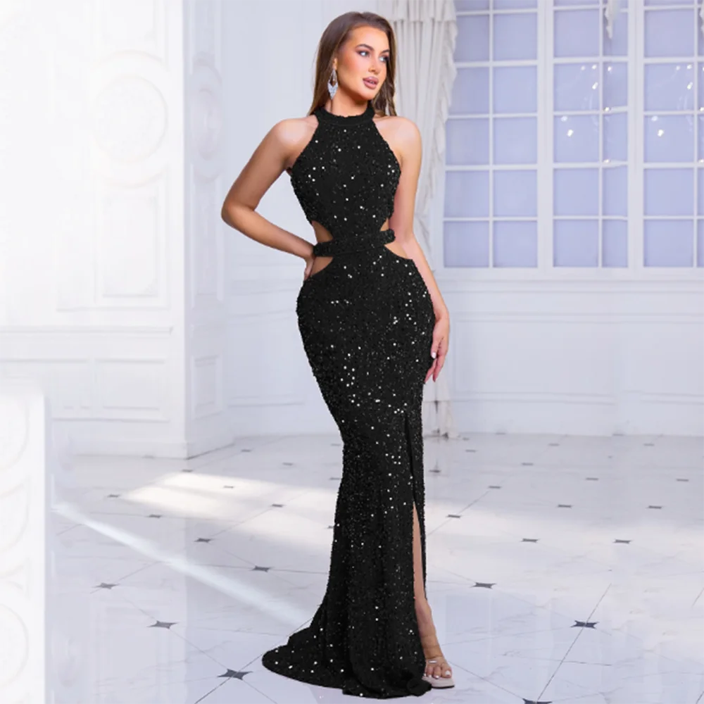 Exquisite Halter Sleeveless Evening Dresses Floor Length Mermaid High Slit Special Event Banquet Party Prom Gowns Custom Made
Exquisite Halter Sleeveless Evening Dresses Floor Length Mermaid High Slit Special Event Banquet Party Prom Gowns Custom Made