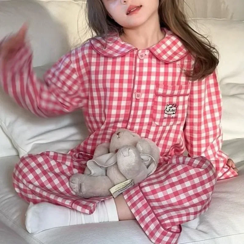 New Girl's Spring Autumn Stylish Pajamas Cartoon Plaid Long Sleeve Sleepwear Two Piece Set
New Girl's Spring Autumn Stylish Pajamas Cartoon Plaid Long Sleeve Sleepwear Two Piece Set