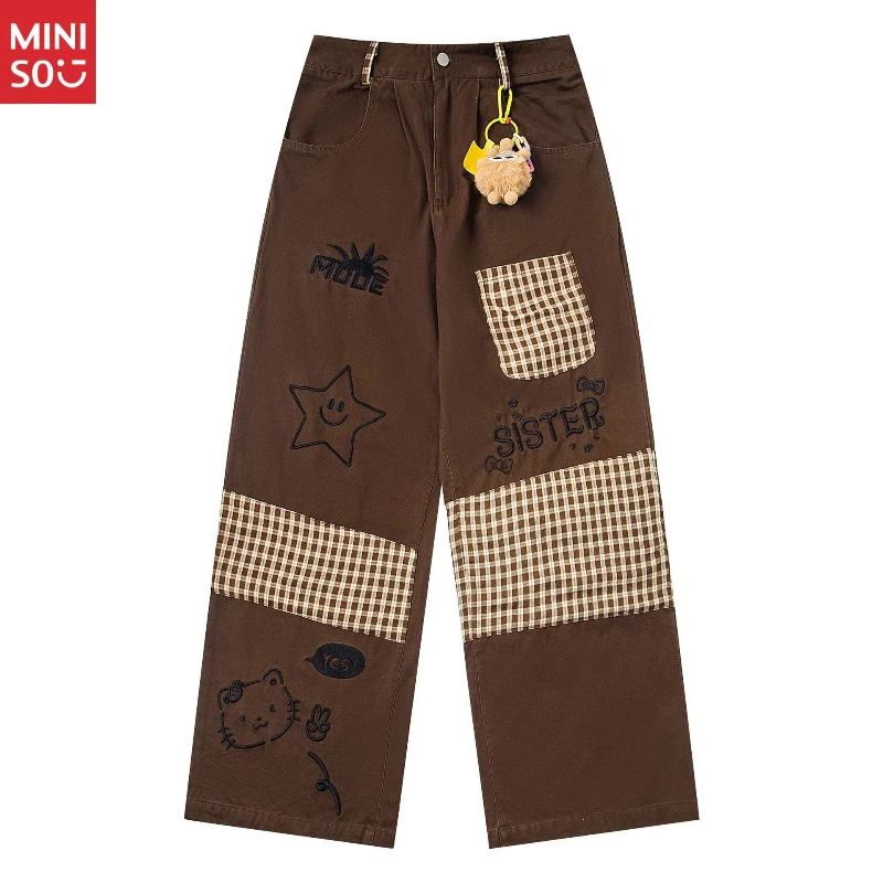 Women's Brown Plaid Patchwork Jeans Hello Kitty Embroidery High Waist Wide Leg Y2K Street
Women's Brown Plaid Patchwork Jeans Hello Kitty Embroidery High Waist Wide Leg Y2K Street
